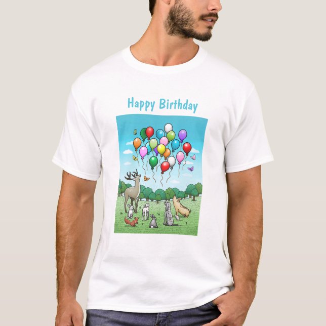Animals with Birthday Balloons T-Shirt (Front)