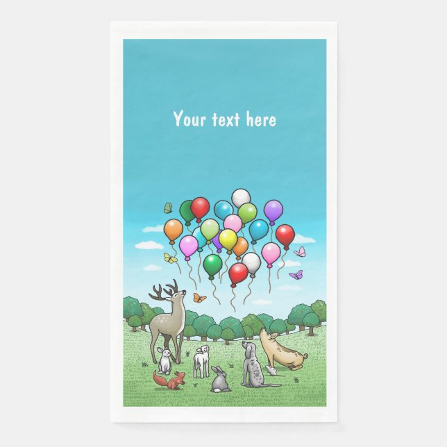 Animals with Colourful Balloons Napkin (Front)