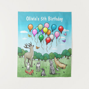 Animals with Colourful Balloons Tapestry