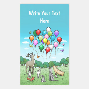 Animals with Party Balloons Rectangular Sticker