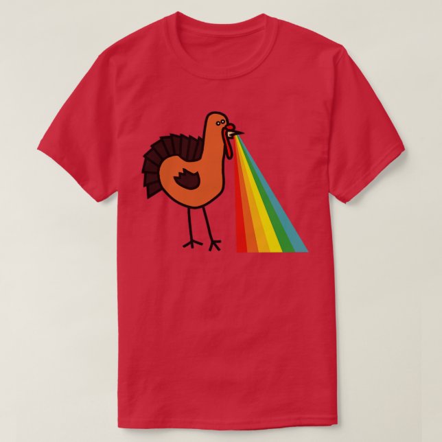 Animals with Rainbow Puke Thanksgiving Turkey T-Shirt (Design Front)