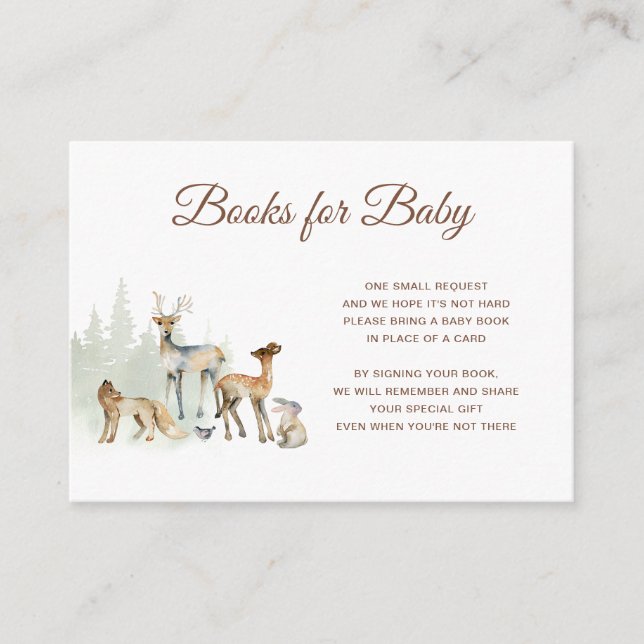 Animals Woodland Baby Shower Books for Baby Enclosure Card (Front)