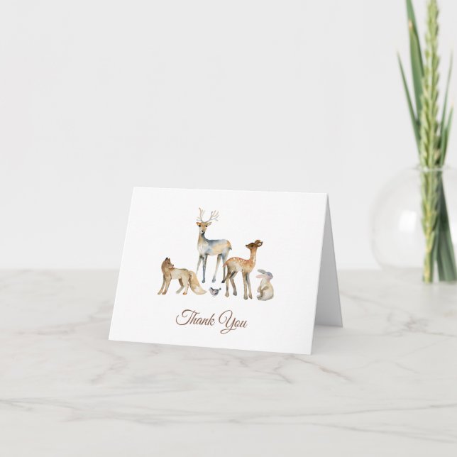 Animals Woodland Baby Shower Thank You Card (Front)