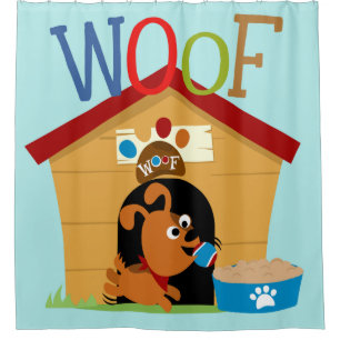 Animals Woof Dog in Doghouse Puppy Shower Curtain