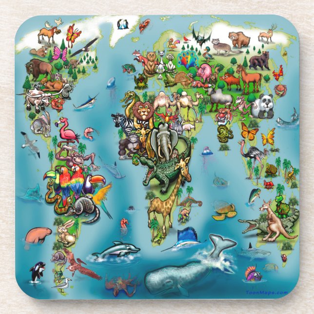 Animals World Map Coaster (Front)