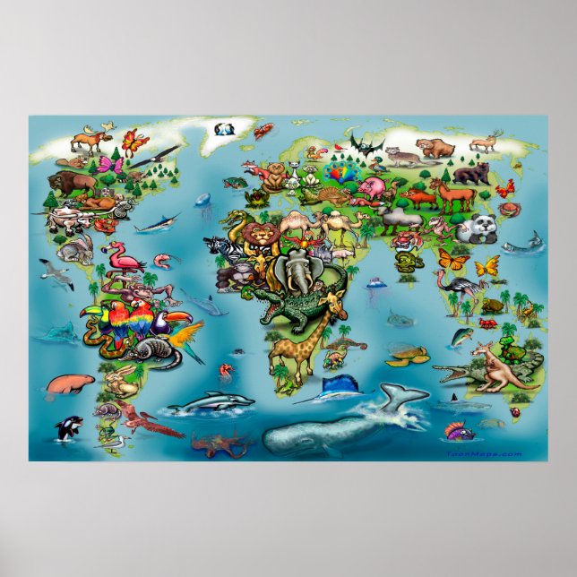 Animals World Map HUGE Poster (Front)