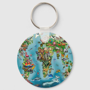 Animals World Map Key Ring