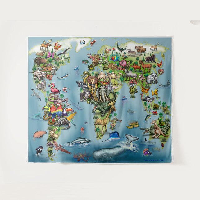 Animals World Map Tapestry (Front (Horizontal))