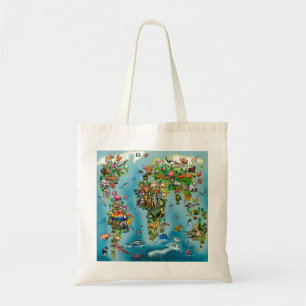 Animals World Map Tote Bag