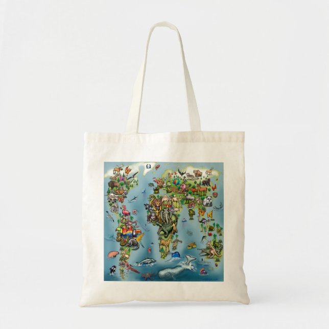 Animals World Map Tote Bag (Front)