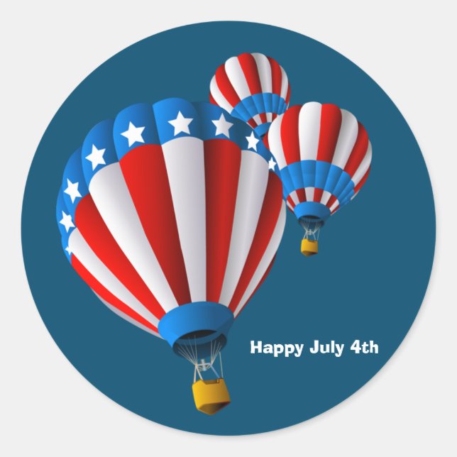 Animated American Flag July 4th Hot Air balloon Classic Round Sticker (Front)