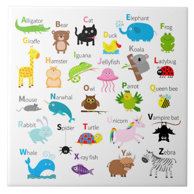 Animated Animals Alpabet Tile (Front)