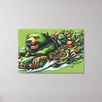 Animated Bears Riding a Green Car in a Vibrant Fan