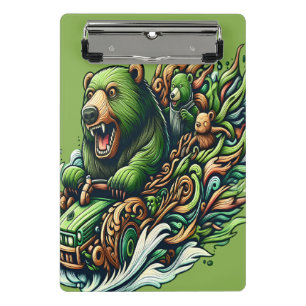 Animated Bears Riding a Green Car Mini Clipboard