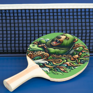 Animated Bears Riding a Green Car Ping Pong Paddle