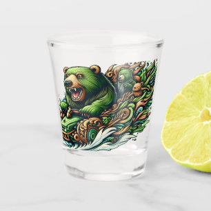 Animated Bears Riding a Green Car Shot Glass