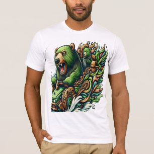 Animated Bears Riding a Green Car T-Shirt