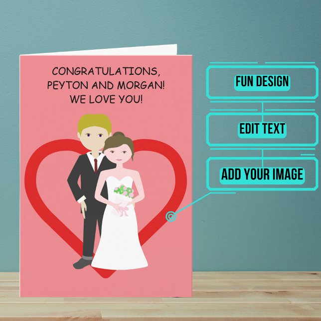Animated Blonde Couple Wedding Day Congratulations Card (Send your love and congratulations with a modern and unique twist.)