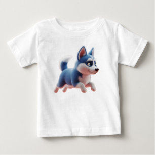 Animated Blue Husky Puppy Running Baby T-Shirt