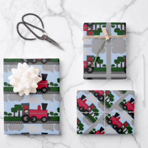 Animated Boy on a Train Wrapping Paper