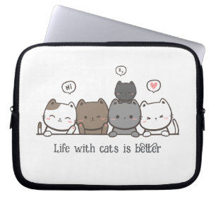 Animated Cat Laptop Sleeve, cat lover Custom Gift  Laptop Sleeve