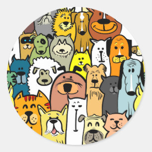 Animated cats and dogs illustrations classic round sticker