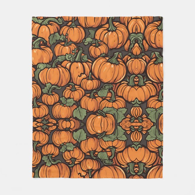 Animated Cute Pumpkin Minimalist Fall Halloween Fleece Blanket (Front)