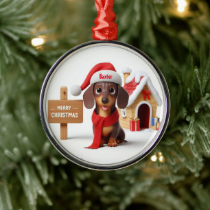 Animated Dachshund Puppy Metal Tree Decoration