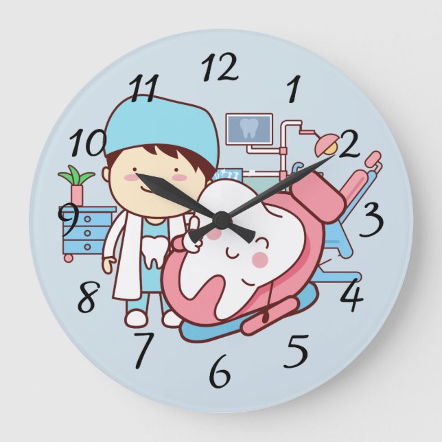 Animated dentist with tooth large clock (Front)