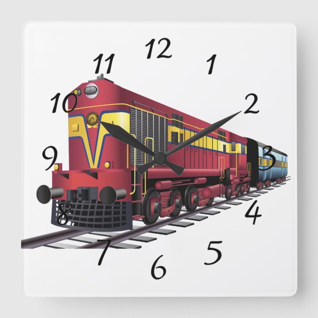 Animated Diesel Train Square Wall Clock (Front)