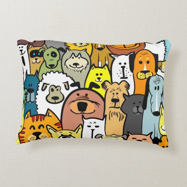 Animated Dogs and Cats illustrations Decorative Cushion (Back)