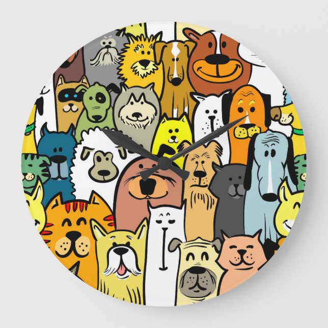 Animated Dogs and Cats illustrations Large Clock (Front)