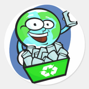 Animated earth recycling classic round sticker
