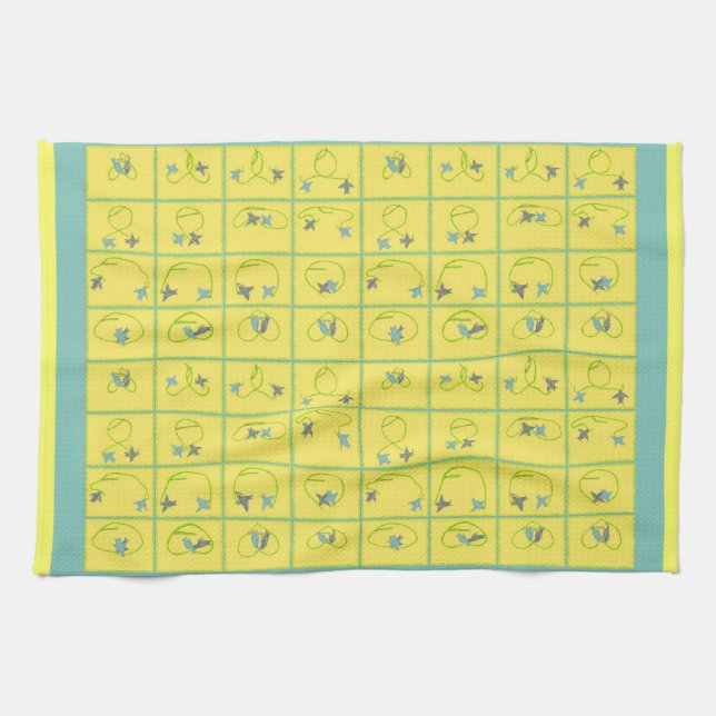 Animated Flights Fancy Birds Kissing Kitchen Towel (Horizontal)