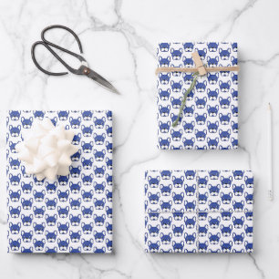 Animated French Bulldog Blue Patterned Design Wrapping Paper Sheet