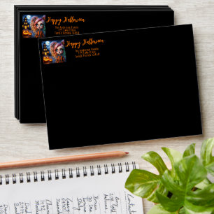 Animated Girl, Haunted House and Pumpkins Envelope