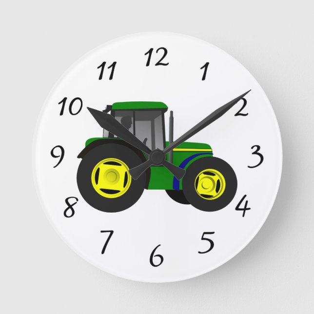 Animated Green Tractor Round Clock (Front)