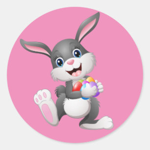 Animated Happy Easter Bunny Classic Round Sticker