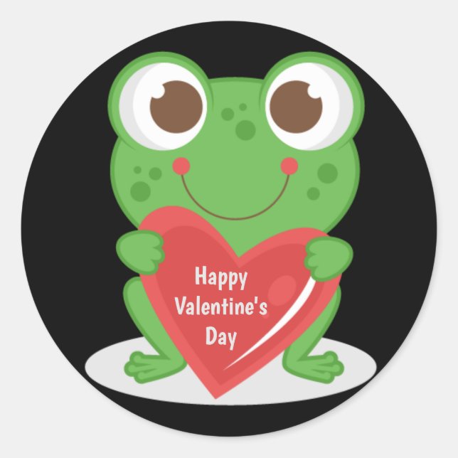 Animated Happy Valentine's Day Frog Classic Round Sticker (Front)