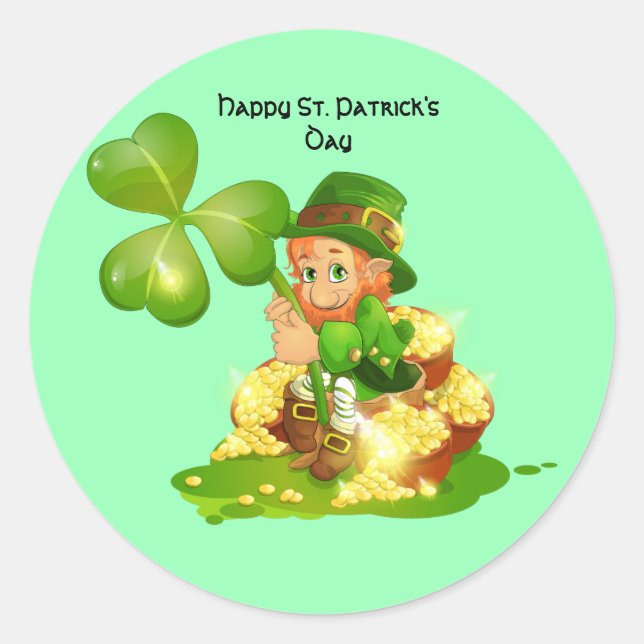 Animated Irish Leprechaun Classic Round Sticker (Front)