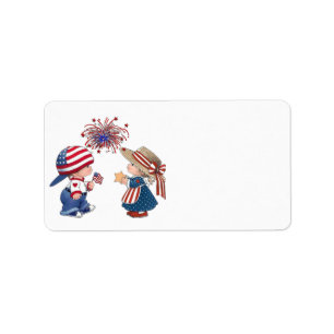 Animated July 4th children Label