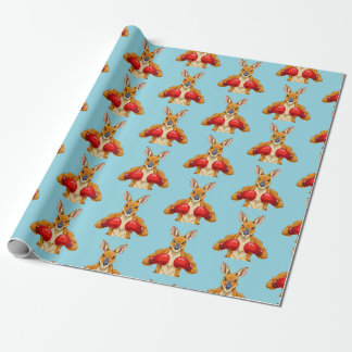 Animated kangaroo with red boxing gloves wrapping paper