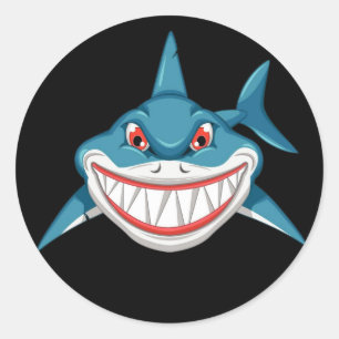 Animated Mean Shark Classic Round Sticker
