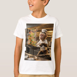Animated Monkey Chef Frantically Cooking Stir-Fry T-Shirt
