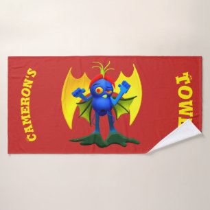 Animated Monster Character with Wings Bath Towel