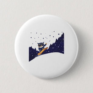 Animated Owl Snowboarding Under Stars  6 Cm Round Badge