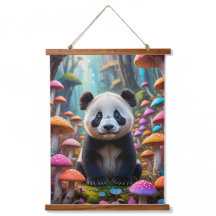 Animated Panda Cub in a Forest of Mushrooms