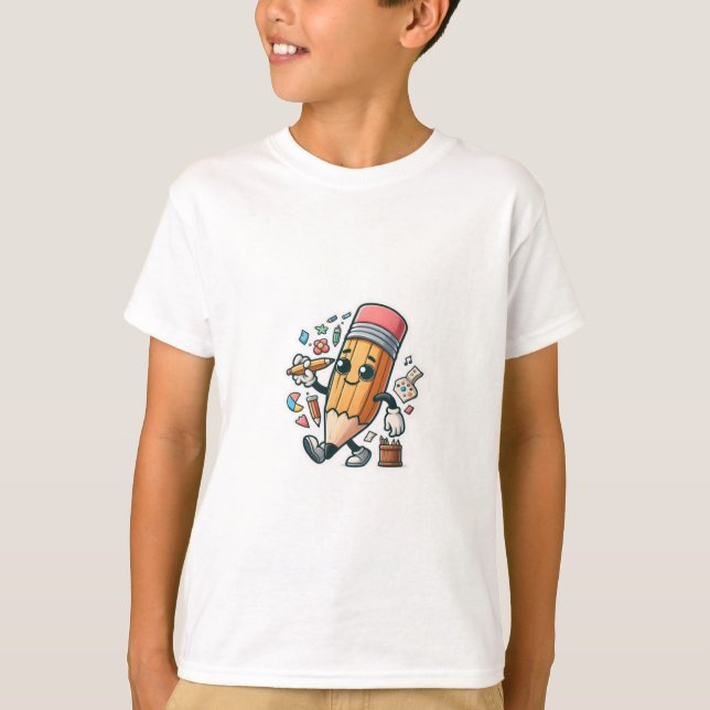 Animated Pencil Character - Playful Art T-Shirt (Front)