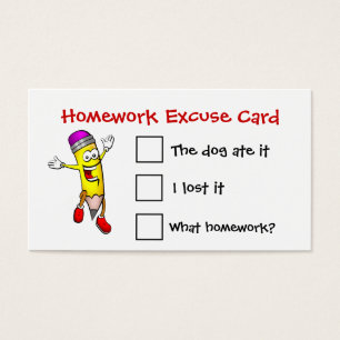 Animated Pencil Homework Excuse Cards