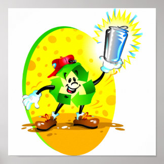 Animated recycling symbol with aluminium can poster